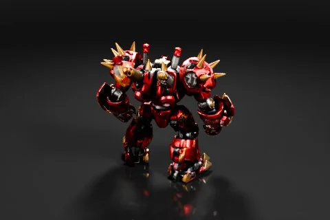 Robot-like figure with a red and gold color scheme 3D model preview