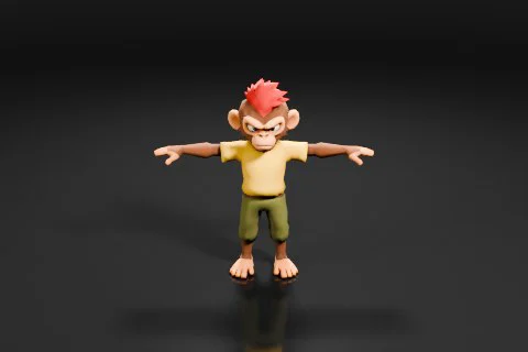 Cartoon monkey with red hair 3D model preview