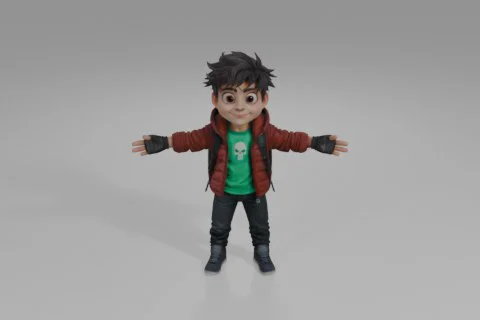 Cartoon character with black hair and a big smile on his face 3D model preview