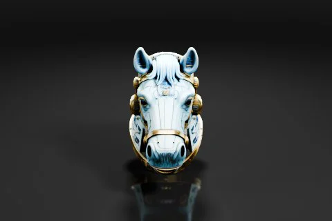 Close-up of a ring in the shape of a horse's head 3D model preview