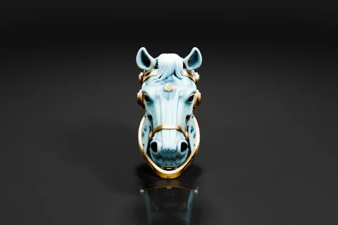 Close-up of a ring in the shape of a horse's head 3D model preview