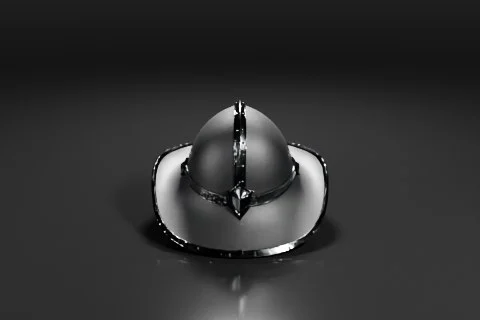 Black and white photograph of a helmet 3D model preview