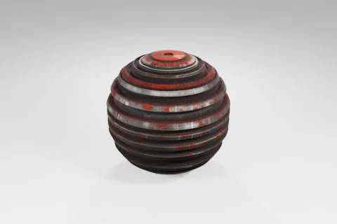Spherical object with a red and black striped pattern 3D model preview