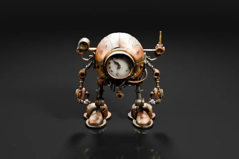 Sculpture of a robot-like figure made of metal 3D model preview