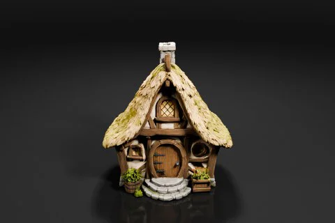 Miniature model of a small cottage with a thatched roof 3D model preview