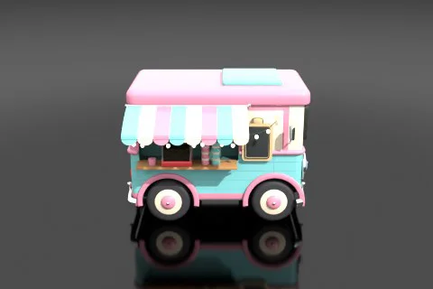 Cartoon-style toy food truck with a friendly face 3D model preview