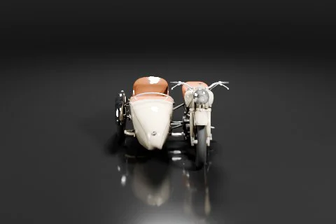Miniature model of a vintage motorcycle with a sidecar 3D model preview