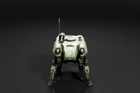 Small robot-like creature with a green body and black legs 3D model preview