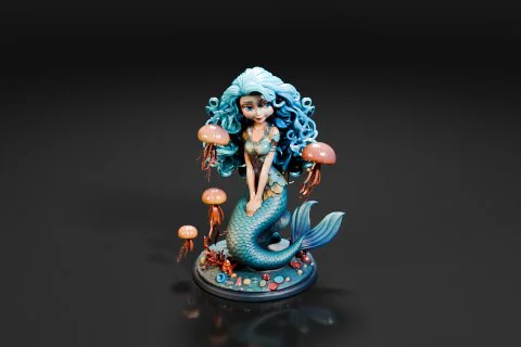 Figurine of a mermaid sitting on a rock 3D model preview