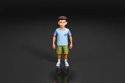 Cartoon character standing on a black background 3D model preview