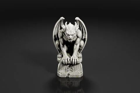 Black and white photograph of a statue of a gargoyle 3D model preview