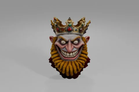 Cartoon-like mask with a crown on top of its head 3D model preview