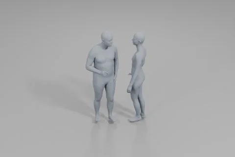 Two 3D models of a man and a woman standing side by side 3D model preview