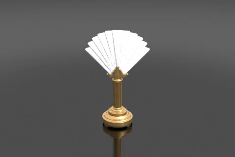 Golden-colored pedestal with a fan-like design on top 3D model preview