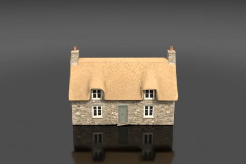Small, single-story house with a thatched roof 3D model preview