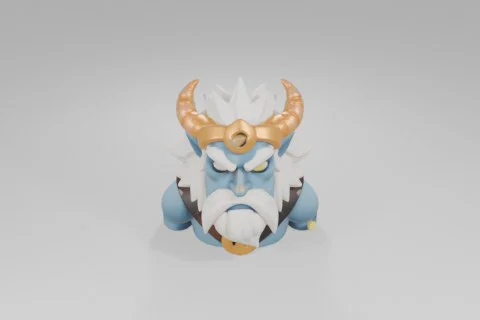 Blue-skinned character with glowing yellow eyes, large white beard, white hair 3D model preview