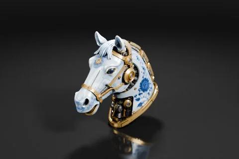 Close-up of a ring in the shape of a horse's head 3D model preview