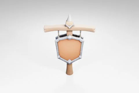 Medieval sword with a wooden handle and a metal shield attached to it 3D model preview