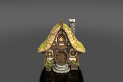Small cottage with a thatched roof 3D model preview