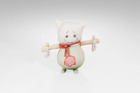 Small figurine of a white cat with a red scarf around its neck 3D model preview
