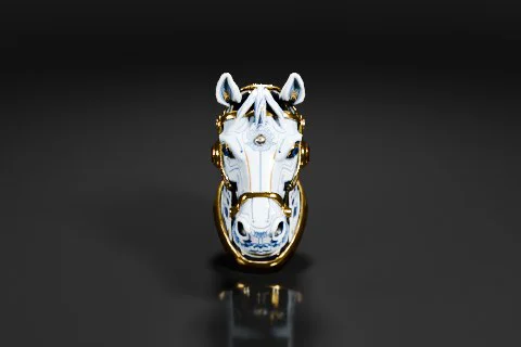 Close-up of a ring in the shape of a horse's head 3D model preview