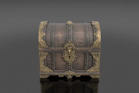 Old wooden chest with a lock on the front 3D model preview