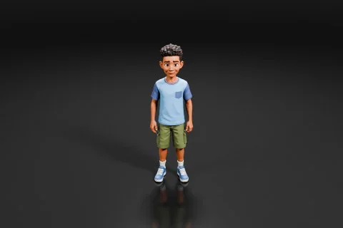 Young boy standing on a black background 3D model preview