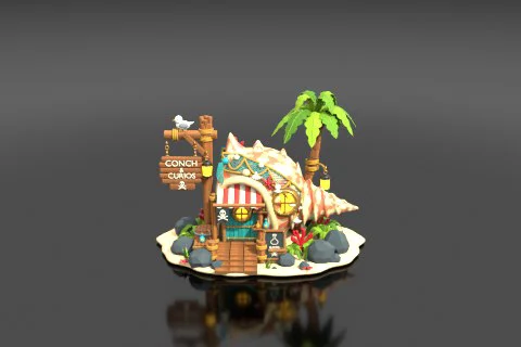 Small island with a tropical theme 3D model preview