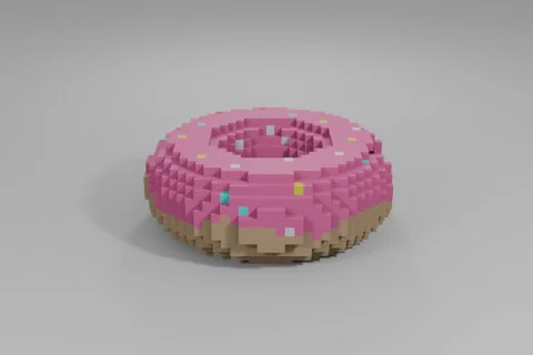 Classic donut with pink icing and colorful sprinkles sits on a neutral 3D model preview