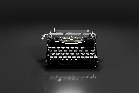 Black and white photograph of an old-fashioned typewriter 3D model preview