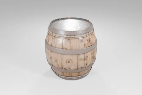 Wooden barrel with a metal lid 3D model preview