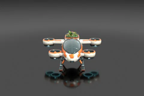 Build this complete solarpunk VTOL shuttle as a premium low-poly game prop, six 3D model preview