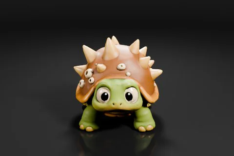 Photograph of a small figurine of a green turtle with a brown hat on its head 3D model preview