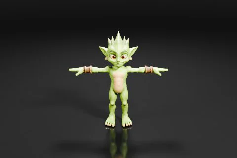 Small figurine of a green alien with a pointed head and two arms stretched 3D model preview