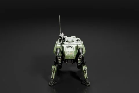 Robot-like creature with a green body and black legs 3D model preview