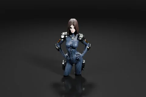 Female character in a futuristic outfit 3D model preview