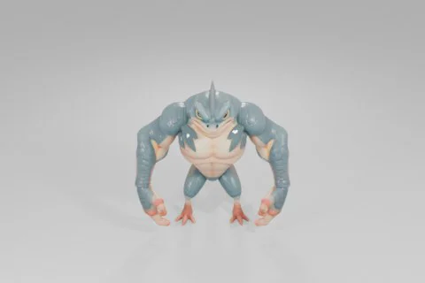 Muscular humanoid creature with a lizard-like face, blue-green scales, and 3D model preview