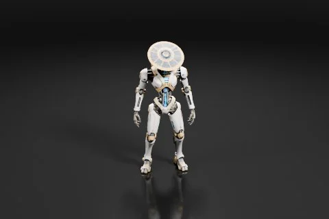 Robot standing on a black background 3D model preview