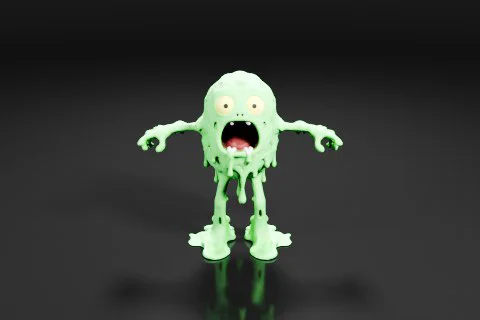Small, green toy figure with a round head and two arms and legs 3D model preview
